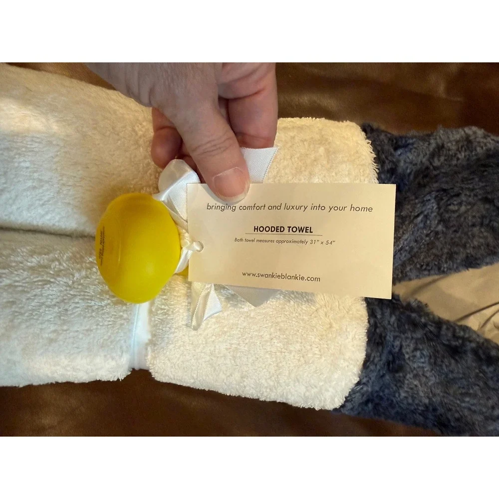 Swankie Blankie Minky Hooded Towel Blue White Dinosaur Spikes Terry Cloth NEW